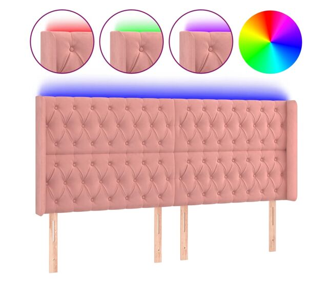 Vidaxl cabecero con led de terciopelo rosa 203x16x118/128 cm