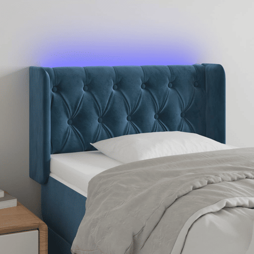 vidaXL Cabeceira de cama c luzes LED veludo 83x16x7888cm azul-escuro