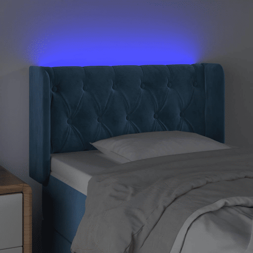 vidaXL Cabeceira de cama c luzes LED veludo 83x16x7888cm azul-escuro