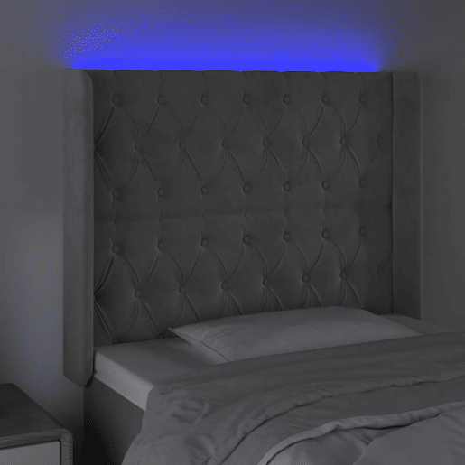 vidaXL Cabeceira cama c luzes LED veludo 103x16x118128cm cinza-claro vidaXL Cabeceira cama c luzes LED veludo 103x16x118128cm cinza-claro