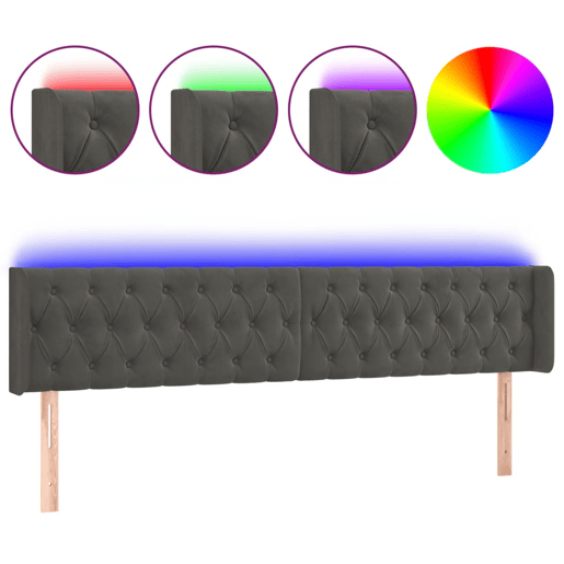vidaXL Cabeceira cama c luzes LED veludo 203x16x7888cm cinza-escuro vidaXL Cabeceira cama c luzes LED veludo 203x16x7888cm cinza-escuro