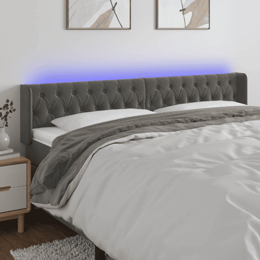 vidaXL Cabeceira cama c luzes LED veludo 203x16x7888cm cinza-escuro vidaXL Cabeceira cama c luzes LED veludo 203x16x7888cm cinza-escuro