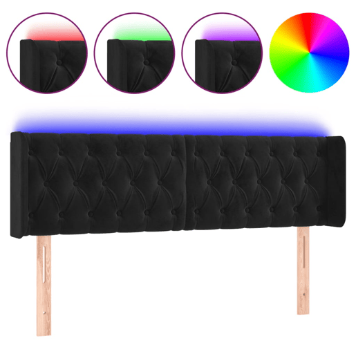 vidaXL Cabeceira de cama c luzes LED veludo 147x16x7888 cm preto vidaXL Cabeceira de cama c luzes LED veludo 147x16x7888 cm preto