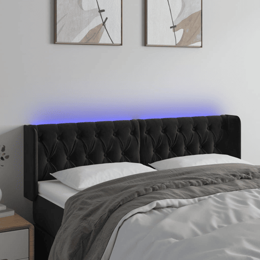 vidaXL Cabeceira de cama c luzes LED veludo 147x16x7888 cm preto vidaXL Cabeceira de cama c luzes LED veludo 147x16x7888 cm preto