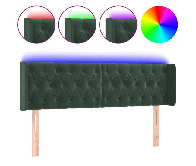 Vidaxl cabecero con led de terciopelo verde oscuro 147x16x78/88 cm