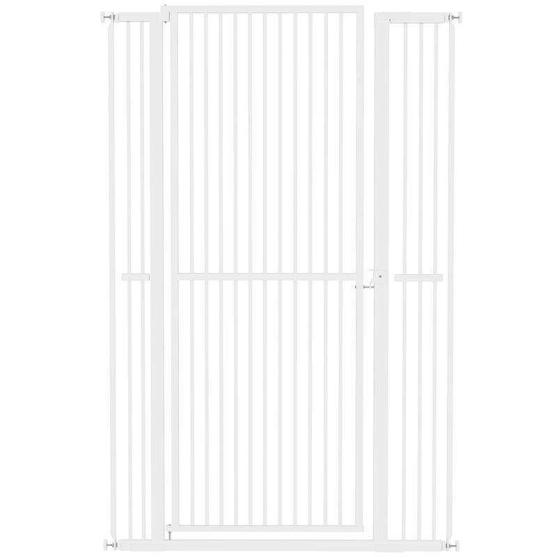 Pawhut barrera de seguridad para perros y gatos extra alta 150 cm, barrera para perros extensible 77-104 cm para puertas y escaleras, con montaje a