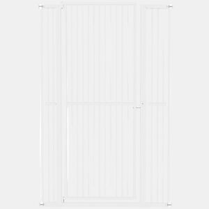 PawHut Barreira para Cães Extra Alta Barreira para Cães com Largura Ajustável 77-104 cm Barreira de Segurança para Cães e Gatos com 2 Extensões e Porta para Escadas e Corredores Branco