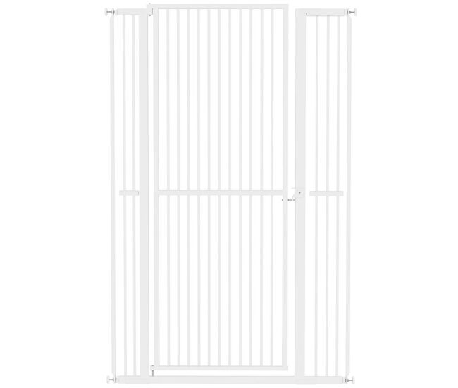 Pawhut barrera de seguridad para perros y gatos extra alta 150 cm, barrera para perros extensible 77-104 cm para puertas y escaleras, con montaje a