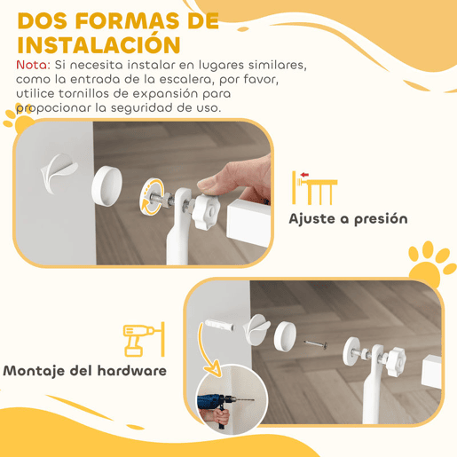 PawHut Barreira para Cães Extra Alta Barreira para Cães com Largura Ajustável 77-104 cm Barreira de Segurança para Cães e Gatos com 2 Extensões e Porta para Escadas e Corredores Branco