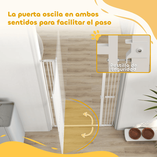 PawHut Barreira para Cães Extra Alta Barreira para Cães com Largura Ajustável 77-104 cm Barreira de Segurança para Cães e Gatos com 2 Extensões e Porta para Escadas e Corredores Branco
