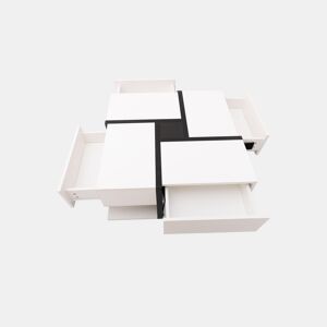 Mesa de centro quadrada de painel de partículas com 4 gavetas,branco+preto