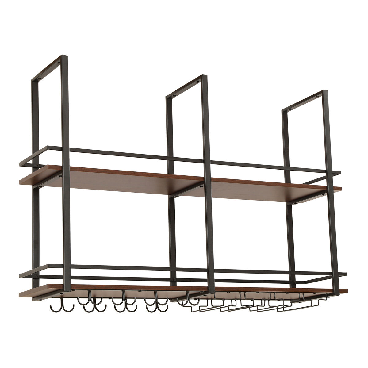 Botellero vino hubro con portavasos metal 120x30x85cm negro/nogal [en.casa]