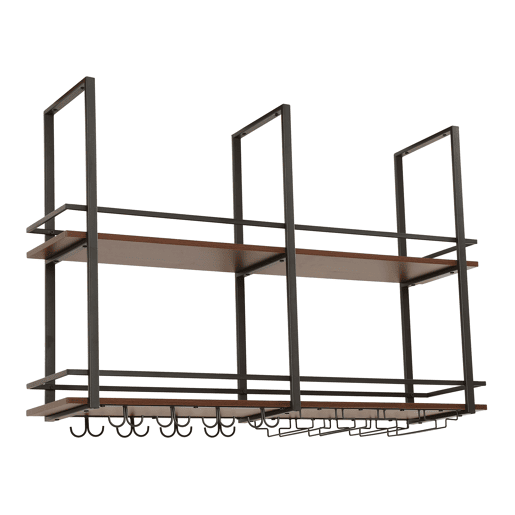 Garrafeira Hubro de teto com suporte para copos 120x30x85cm PretoNogueira en.casa
