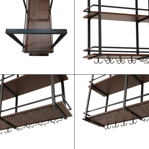 Garrafeira Hubro de teto com suporte para copos 120x30x85cm PretoNogueira en.casa