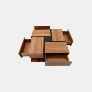 Mesa de centro quadrada de painel de partículas com 4 gavetas,natural