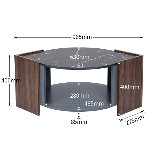 Mesa de centro oval de painel de partículas,preto+madeira