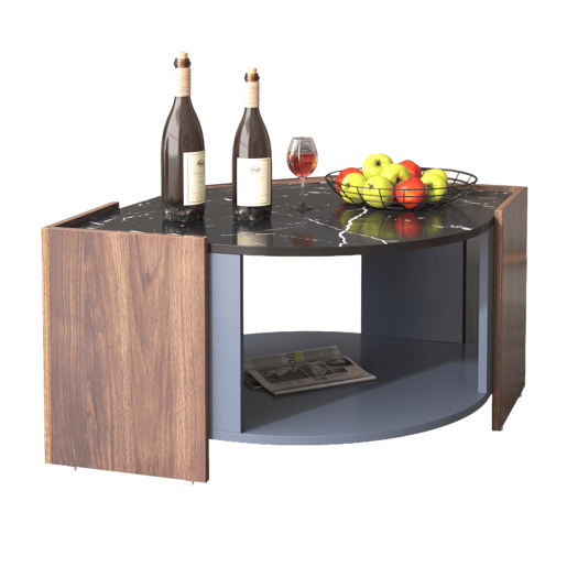 Mesa de centro oval de painel de partículas,preto+madeira