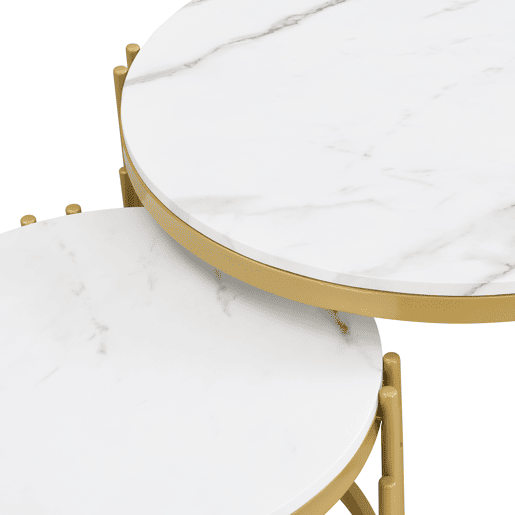 Conjunto de 2 mesas de centro redondas de MDF e metal,branco+dourado Conjunto de 2 mesas de centro redondas de MDF e metal,branco+dourado