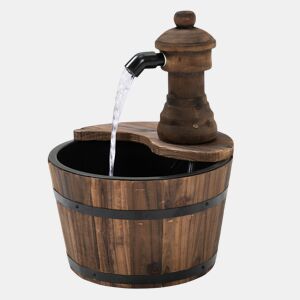 Outsunny Fonte de Água de Madeira Fonte de Jardim em Cascata com Bomba Elétrica e Saída de Água Ajustável para Decoração Pátio Varanda 27x27x37 cm Madeira