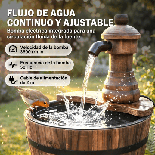 Outsunny Fonte de Água de Madeira Fonte de Jardim em Cascata com Bomba Elétrica e Saída de Água Ajustável para Decoração Pátio Varanda 27x27x37 cm Madeira