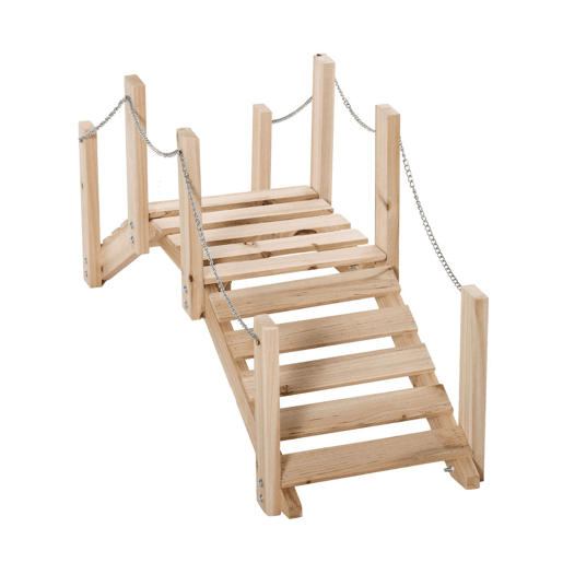 Outsunny Ponte de Jardim de Madeira com Corrimãos de Correntes Metálicas Ponte Decorativa para Lagoa Carga 5 kg para Decoração Pátio 100x32x48 cm Madeira