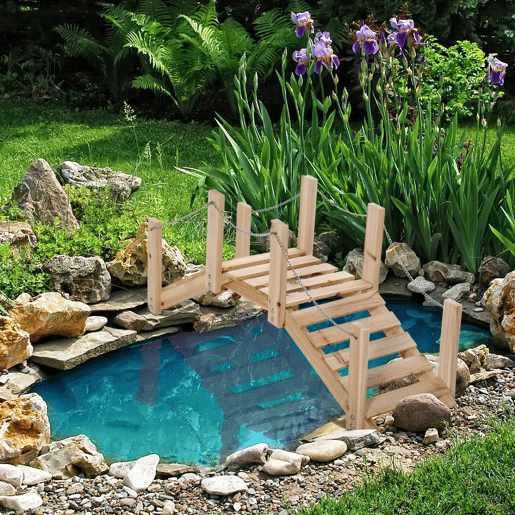 Outsunny Ponte de Jardim de Madeira com Corrimãos de Correntes Metálicas Ponte Decorativa para Lagoa Carga 5 kg para Decoração Pátio 100x32x48 cm Madeira