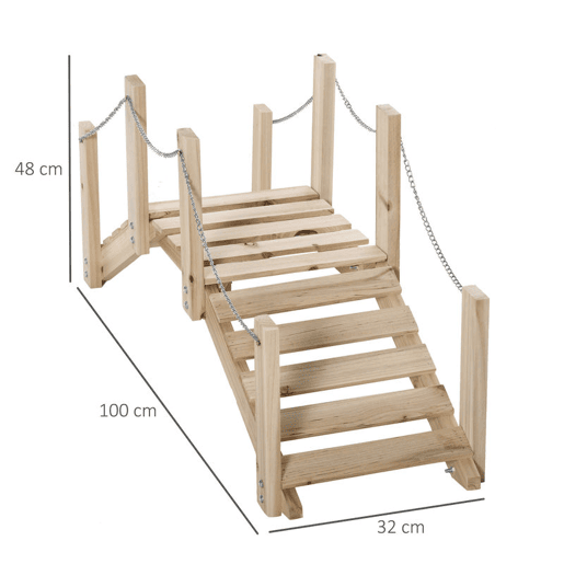 Outsunny Ponte de Jardim de Madeira com Corrimãos de Correntes Metálicas Ponte Decorativa para Lagoa Carga 5 kg para Decoração Pátio 100x32x48 cm Madeira