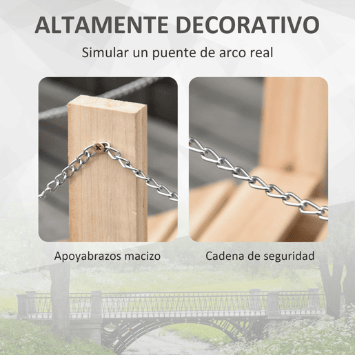 Outsunny Ponte de Jardim de Madeira com Corrimãos de Correntes Metálicas Ponte Decorativa para Lagoa Carga 5 kg para Decoração Pátio 100x32x48 cm Madeira