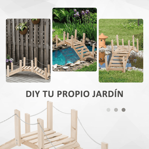 Outsunny Ponte de Jardim de Madeira com Corrimãos de Correntes Metálicas Ponte Decorativa para Lagoa Carga 5 kg para Decoração Pátio 100x32x48 cm Madeira