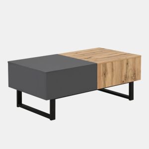 Mesa de centro retangular de painel de partículas,preto+madeira