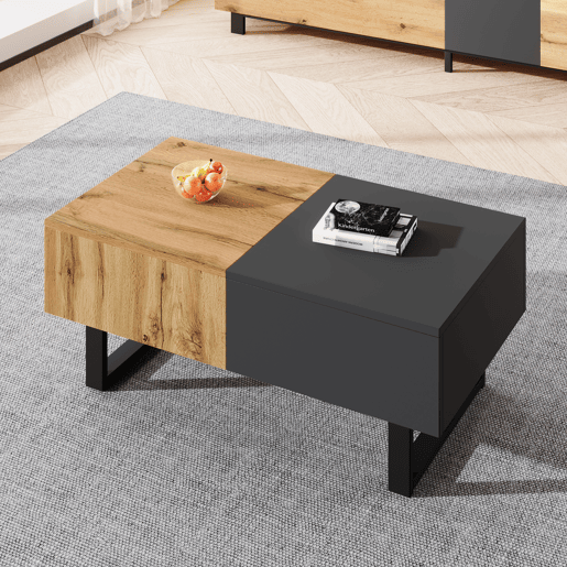 Mesa de centro retangular de painel de partÃculas,preto+madeira Mesa de centro retangular de painel de partÃculas,preto+madeira