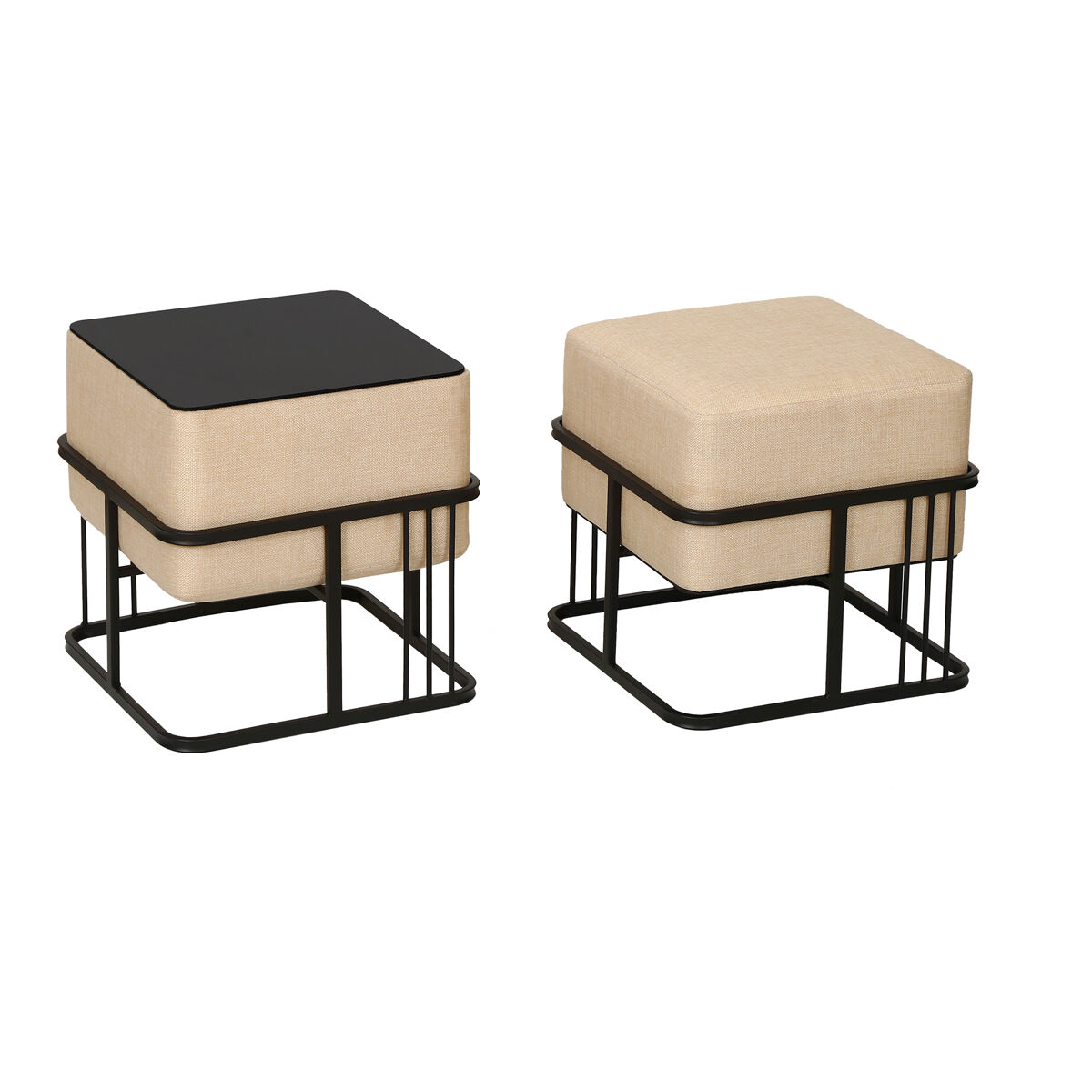 Juego de 2 puff tas reversibles apilables cuadrados 38x38x38 cm beige [en.casa]