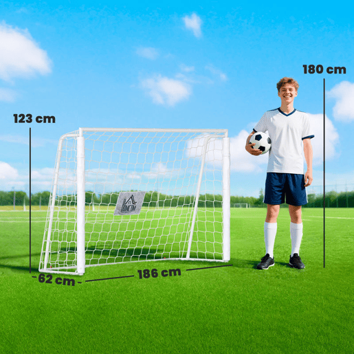 HOMCOM Baliza de Futebol Baliza de Futebol com Suporte de Metal e Rede para Treino e Diversão de Futebol no Jardim Ar Livre 186x62x123 cm Branco