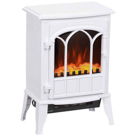 HOMCOM Lareira Elétrica Portátil 10002000W com Efeito de Chama Realista e Proteção Contra Superaquecimento para Ambientes entre 15-30m² 39x23x56,5 cm Branco