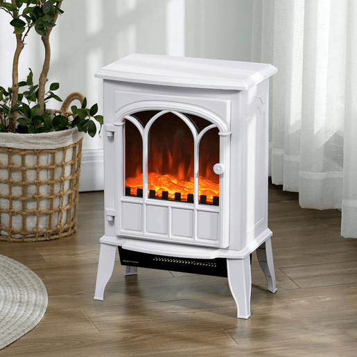 HOMCOM Lareira Elétrica Portátil 10002000W com Efeito de Chama Realista e Proteção Contra Superaquecimento para Ambientes entre 15-30m² 39x23x56,5 cm Branco