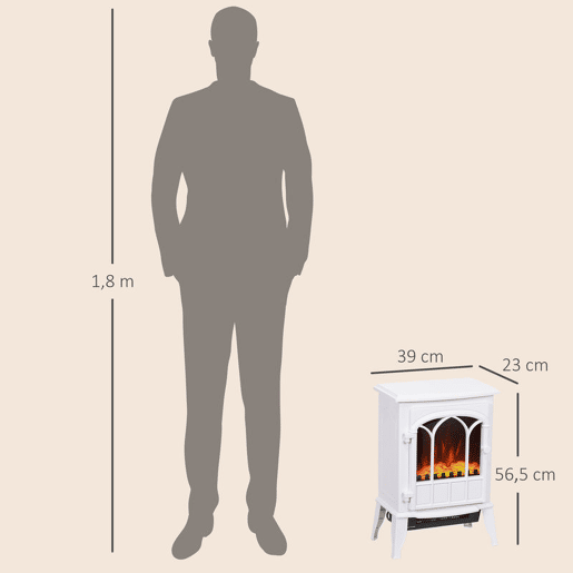 HOMCOM Lareira Elétrica Portátil 10002000W com Efeito de Chama Realista e Proteção Contra Superaquecimento para Ambientes entre 15-30m² 39x23x56,5 cm Branco