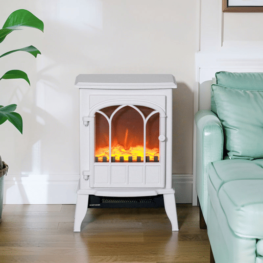 HOMCOM Lareira Elétrica Portátil 10002000W com Efeito de Chama Realista e Proteção Contra Superaquecimento para Ambientes entre 15-30m² 39x23x56,5 cm Branco