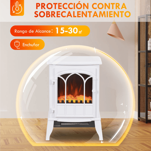 HOMCOM Lareira Elétrica Portátil 10002000W com Efeito de Chama Realista e Proteção Contra Superaquecimento para Ambientes entre 15-30m² 39x23x56,5 cm Branco