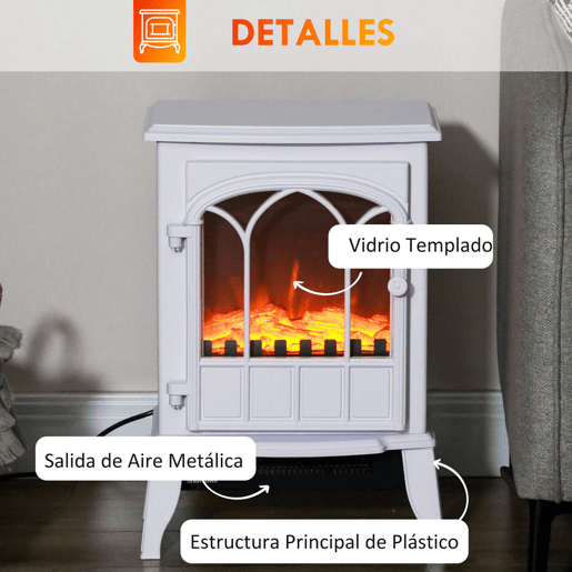 HOMCOM Lareira Elétrica Portátil 10002000W com Efeito de Chama Realista e Proteção Contra Superaquecimento para Ambientes entre 15-30m² 39x23x56,5 cm Branco