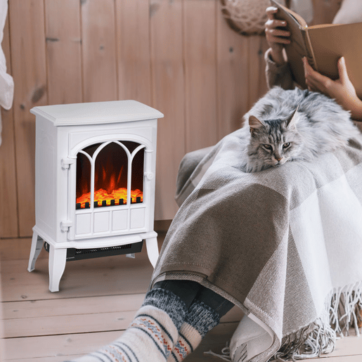 HOMCOM Lareira Elétrica Portátil 10002000W com Efeito de Chama Realista e Proteção Contra Superaquecimento para Ambientes entre 15-30m² 39x23x56,5 cm Branco