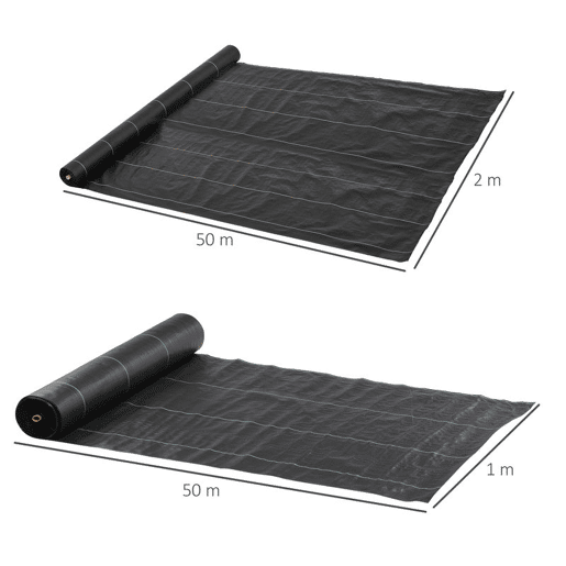 Outsunny Rolo de Malha Anti-Ervas 2x25 m Malha Geotêxtil 60 gm² para Controlo de Ervas Daninhas de Jardim Malha Anti-Ervas Preta