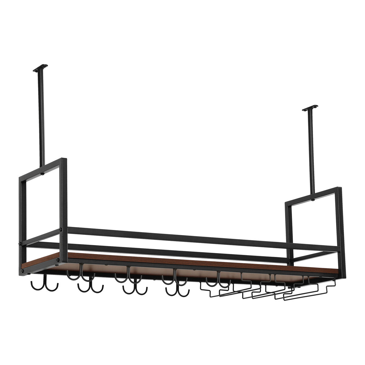 Botellero vino borejle con portavasos metal 100x30x65cm negro/nogal [en.casa]