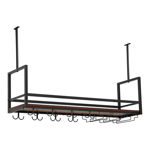 Garrafeira com suporte para copos Borejle metal 100x30x65cm PretoNogueira en.casa