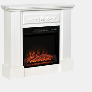 HOMCOM Lareira Elétrica 1800W Lareira Decorativa com Efeito de Chama Realista Controlo Remoto Temporizador Proteção contra Sobreaquecimento para Ambientes até 30 m² 80,7x22,5x76,5 cm Branco