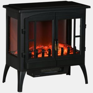 HOMCOM Lareira Elétrica 1000W2000W Lareira Elétrica Decorativa com Luzes LED Chamas Realistas e Proteção Contra Superaquecimento para 15-20 ? 60x37x60,5 cm Preto