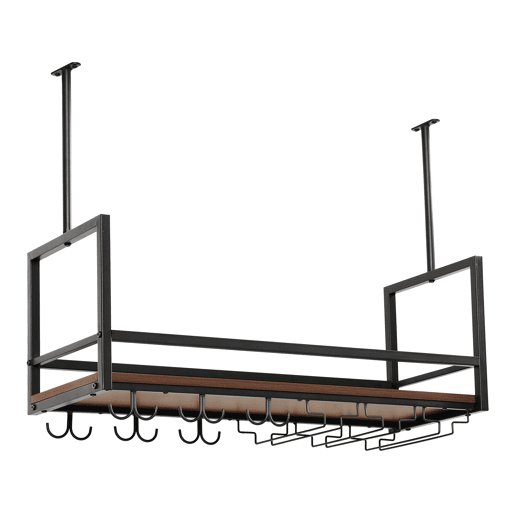 Garrafeira com suporte para copos Borejle metal 80x30x65cm PretoNogueira en.casa