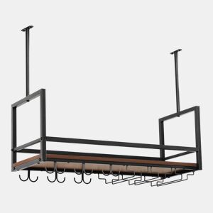 Garrafeira com suporte para copos Borejle metal 80x30x65cm PretoNogueira en.casa