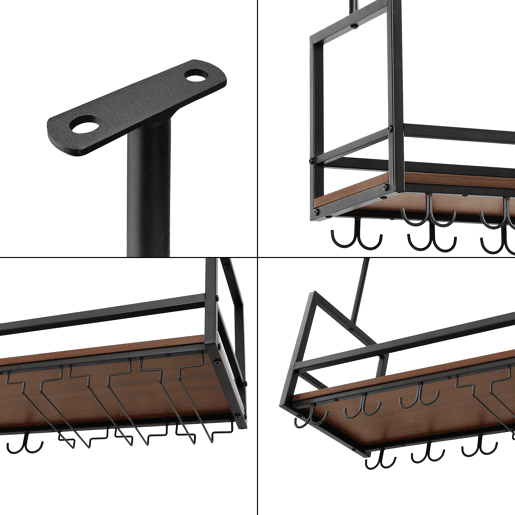 Garrafeira com suporte para copos Borejle metal 80x30x65cm PretoNogueira en.casa