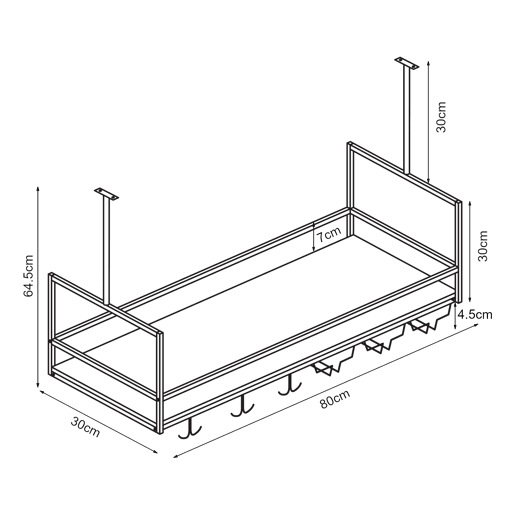 Garrafeira com suporte para copos Borejle metal 80x30x65cm PretoNogueira en.casa