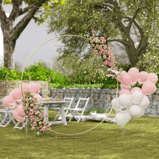 Outsunny Arco de Jardim de Metal Redondo Arco de Decoração com Revestimento em Pó Resistente às Intempéries para Plantas Trepadoras para Decoração de Pátio 230x28x234 cm Dourado